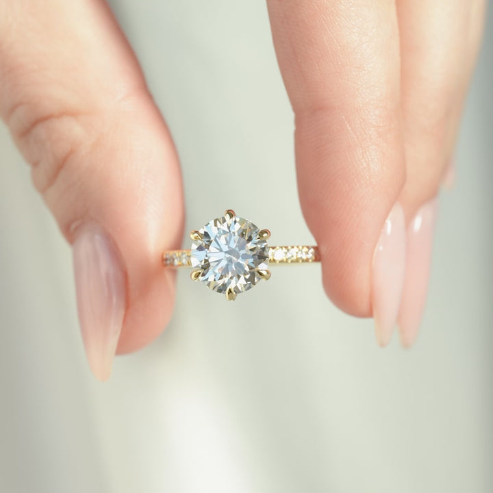 The Pave Crown Liberty Round Lab Diamond Moissanite Engagement Ring *Shown with 3 ct #material_gold