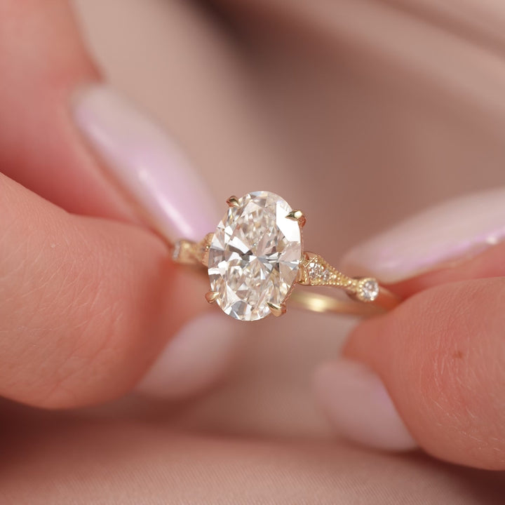 The Angel Oval Lab Diamond Moissanite Engagement Ring *Shown with 2 ct #material_gold