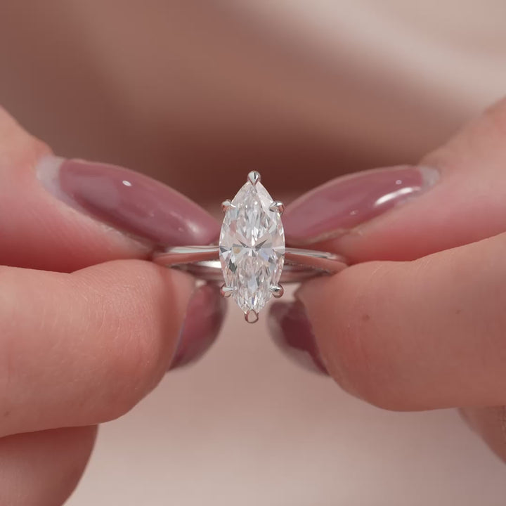 The Clara Marquise Lab Diamond Moissanite Engagement Ring *Shown with 2 ct #material_white
