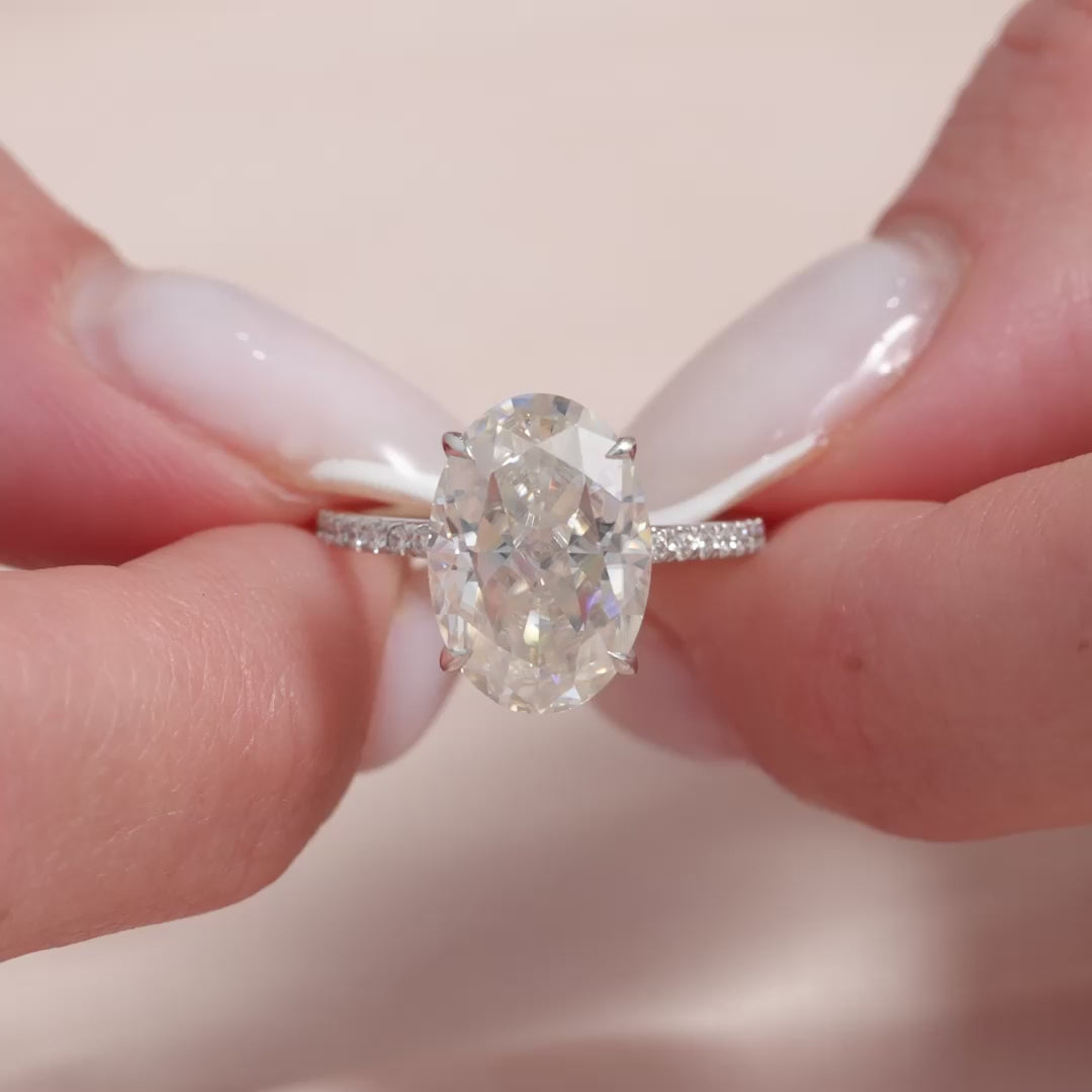 The Pave April Oval Lab Diamond Moissanite Engagement Ring