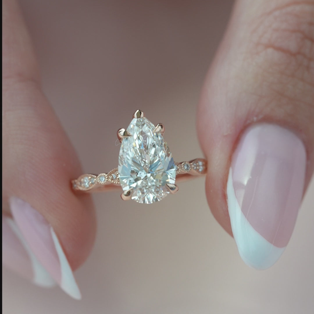 The Juliet Pear Lab Diamond Moissanite Engagement Ring
