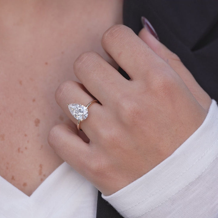 The Navy Pear Lab Diamond Moissanite Engagement Ring *Shown with 3 ct #material_gold
