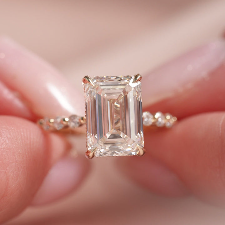 The Kimora Emerald Lab Diamond Moissanite Engagement Ring *Shown with 4 ct #material_gold