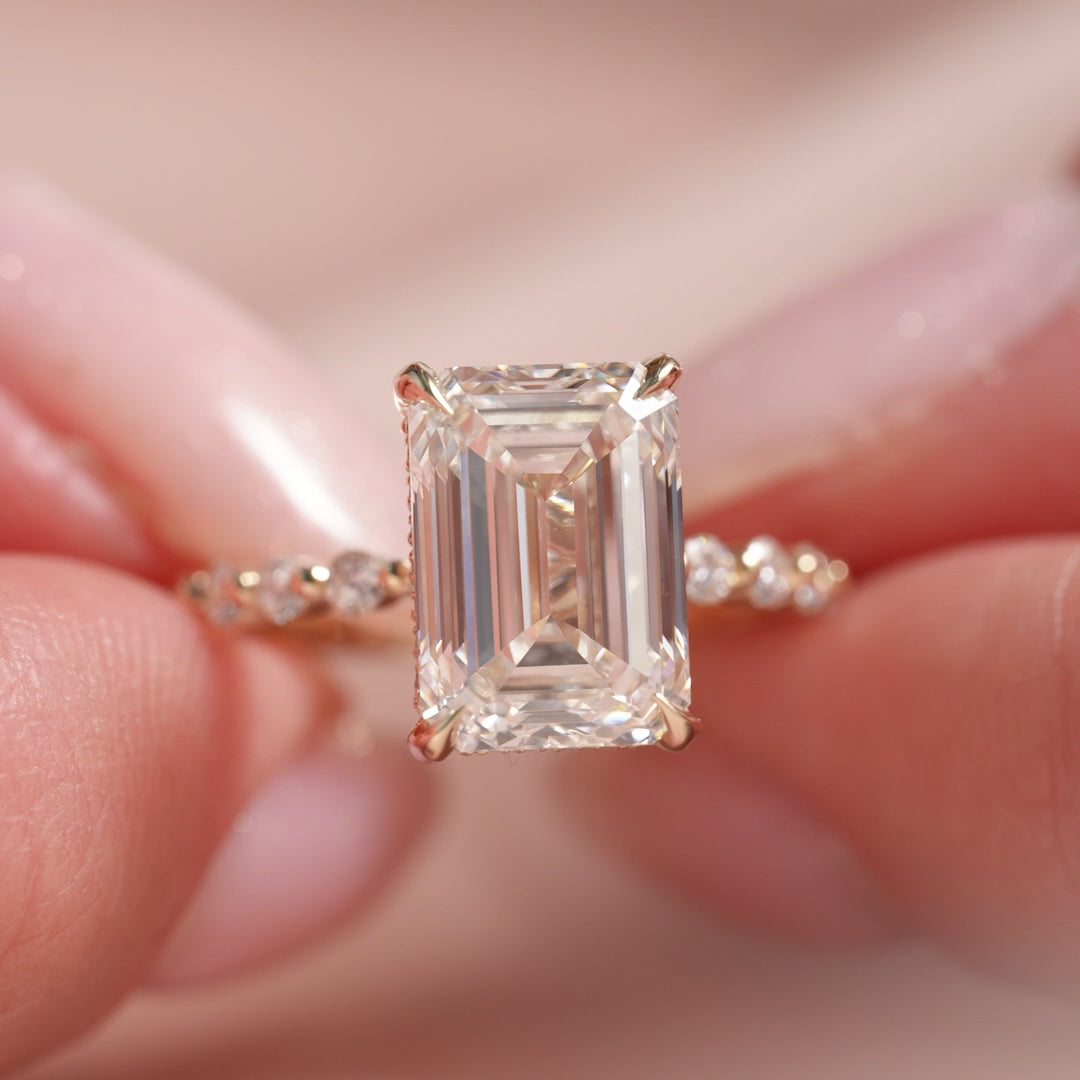 The Kimora Emerald Lab Diamond Moissanite Engagement Ring