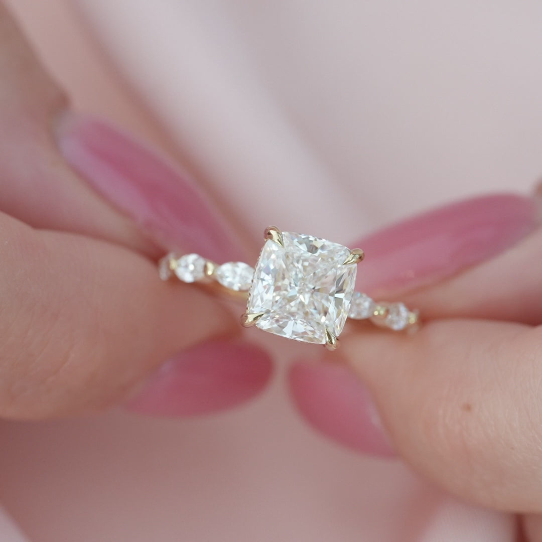 The Linda Cushion Lab Diamond Moissanite Engagement Ring