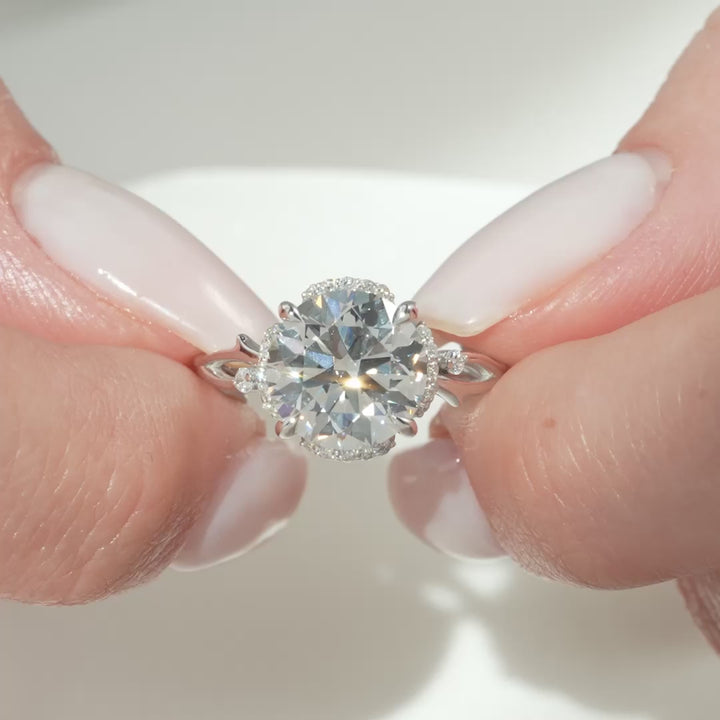 The Halo Coco Round Lab Diamond Moissanite Engagement Ring *Shown with 3 ct #material_white