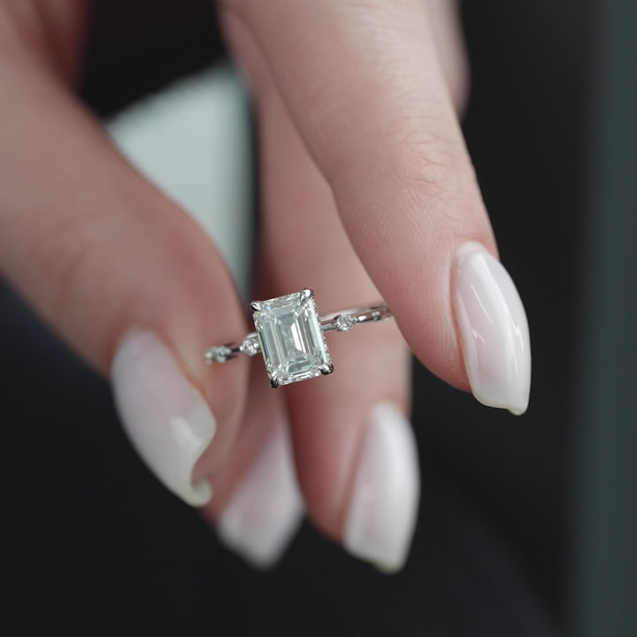 The Hidden Halo Morgan Emerald Lab Diamond Moissanite Engagement Ring *Shown with 2 ct #material_white