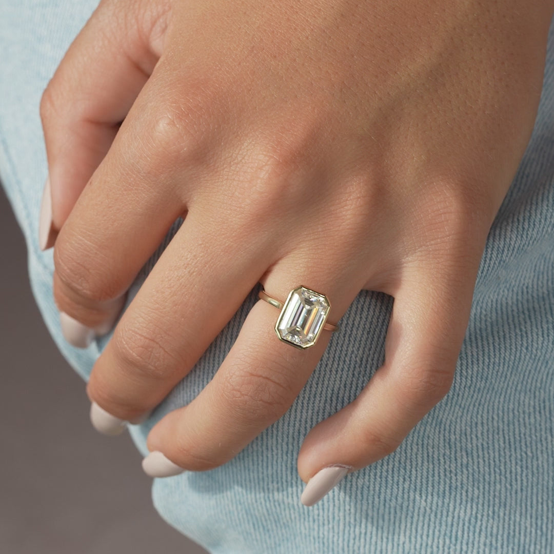 The Christine Emerald Lab Diamond Moissanite Engagement Ring