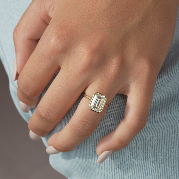 The Christine Emerald Lab Diamond Moissanite Engagement Ring *Shown with 4.5 ct #material_gold
