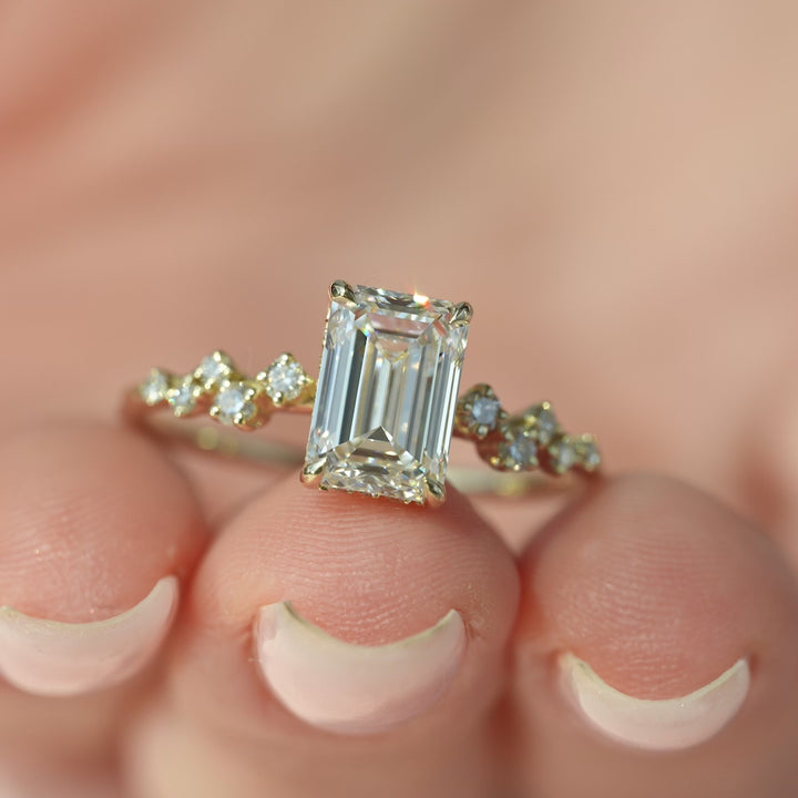 The Mona Emerald Lab Diamond Moissanite Engagement Ring *Shown with 2 ct #material_gold