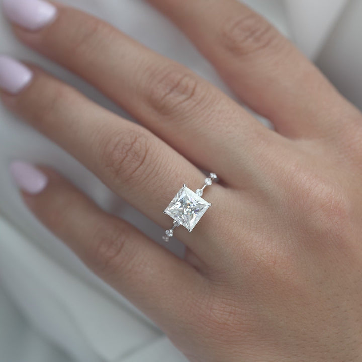 The Morgan Princess Lab Diamond Moissanite Engagement Ring *Shown with 3 ct #material_white