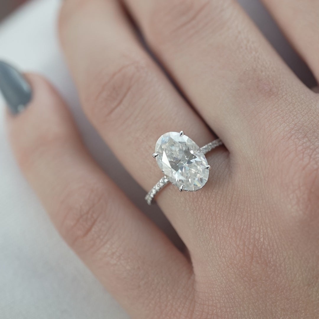 The Pave April Oval Lab Diamond Moissanite Engagement Ring