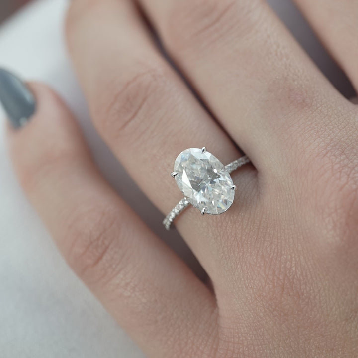 The Pave April Oval Lab Diamond Moissanite Engagement Ring *Shown with 3.5 ct #material_white