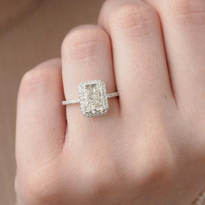 The Madelyn Radiant Lab Diamond Moissanite Engagement Ring *Shown with 3 ct #material_white