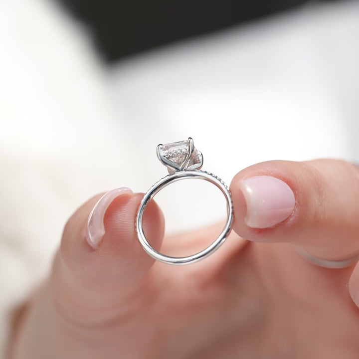 The Pave Liberty Princess Lab Diamond Moissanite Engagement Ring *Shown with 1.5 ct #material_white