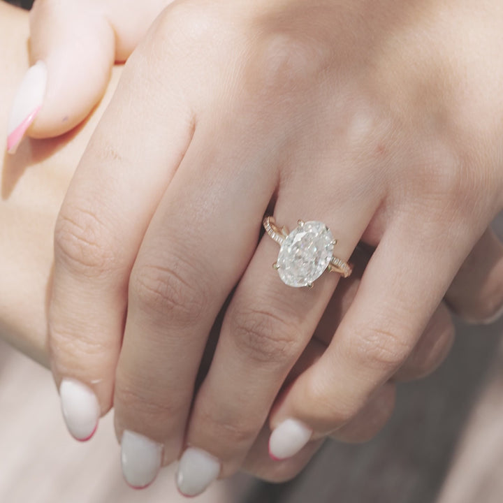 The Pave Coco Oval Lab Diamond Moissanite Engagement Ring *Shown with 5 ct #material_gold