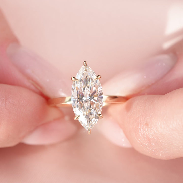 The Estella Marquise Lab Diamond Moissanite Engagement Ring *Shown with 2.5 ct #material_gold