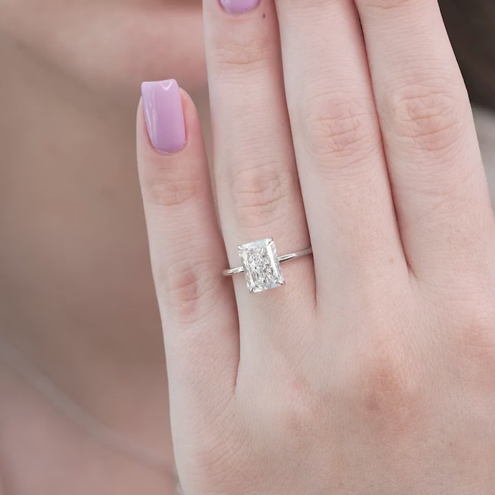 The Navy Radiant Lab Diamond Moissanite Engagement Ring *Shown with 3 ct #material_white