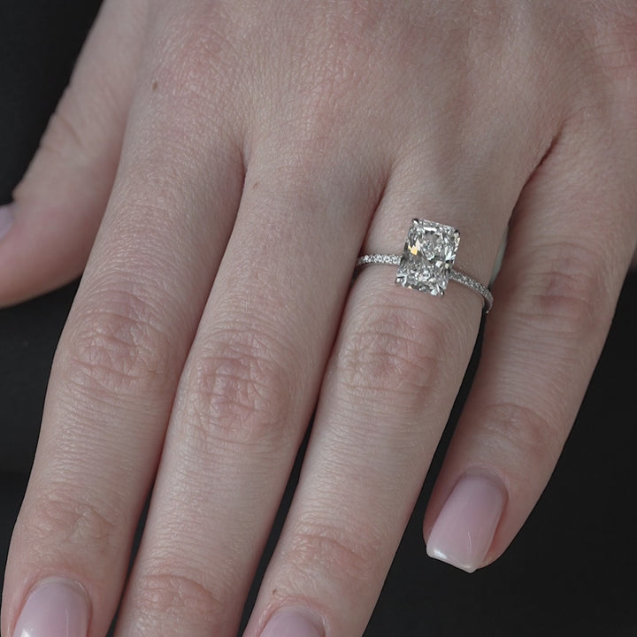 The Pave Navy Radiant Lab Diamond Moissanite Engagement Ring *Shown with 3 ct #material_white