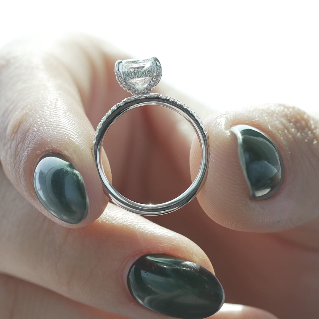 The Pave Crown Liberty Radiant Lab Diamond Moissanite Engagement Ring