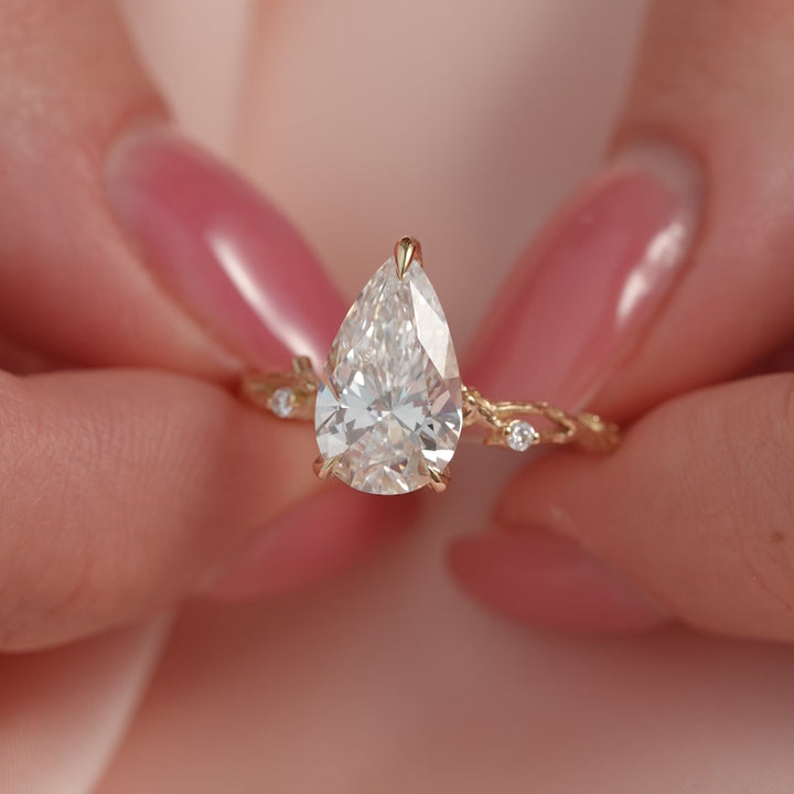 The Textured Coco Pear Lab Diamond Moissanite Engagement Ring *Shown with 2.5 ct #material_gold