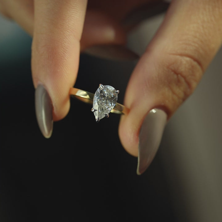 The Estella Pear Lab Diamond Moissanite Engagement Ring *Shown with 1.5 ct *2mm Band #material_gold