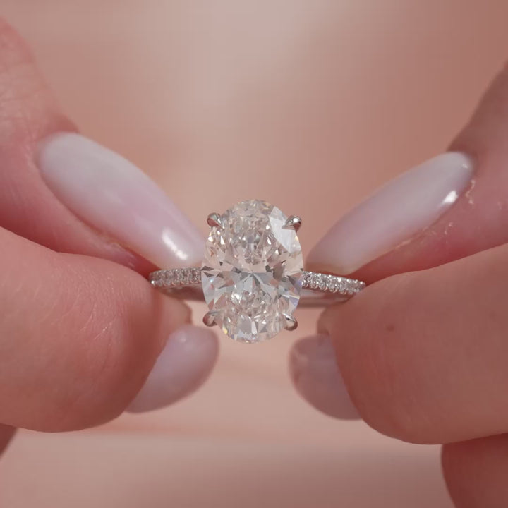 The Pave Lacole Oval Lab Diamond Moissanite Engagement Ring *Shown with 3 ct #material_white