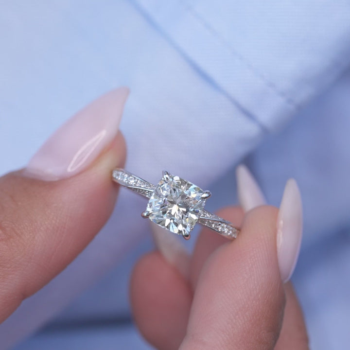 The Cadence Cushion Lab Diamond Moissanite Engagement Ring *Shown with 2 ct #material_white