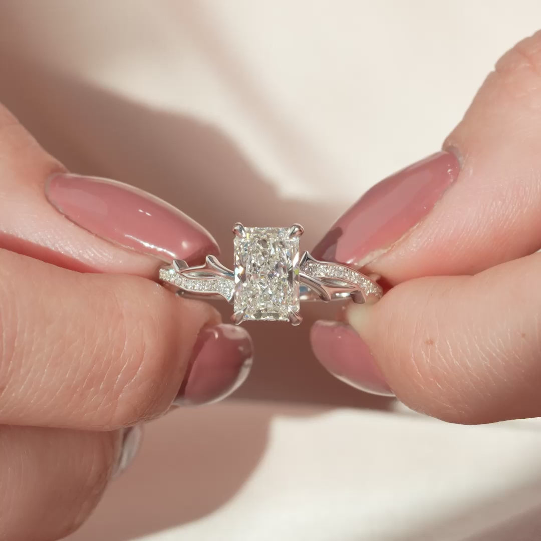 The Pave Coco Radiant Lab Diamond Moissanite Engagement Ring