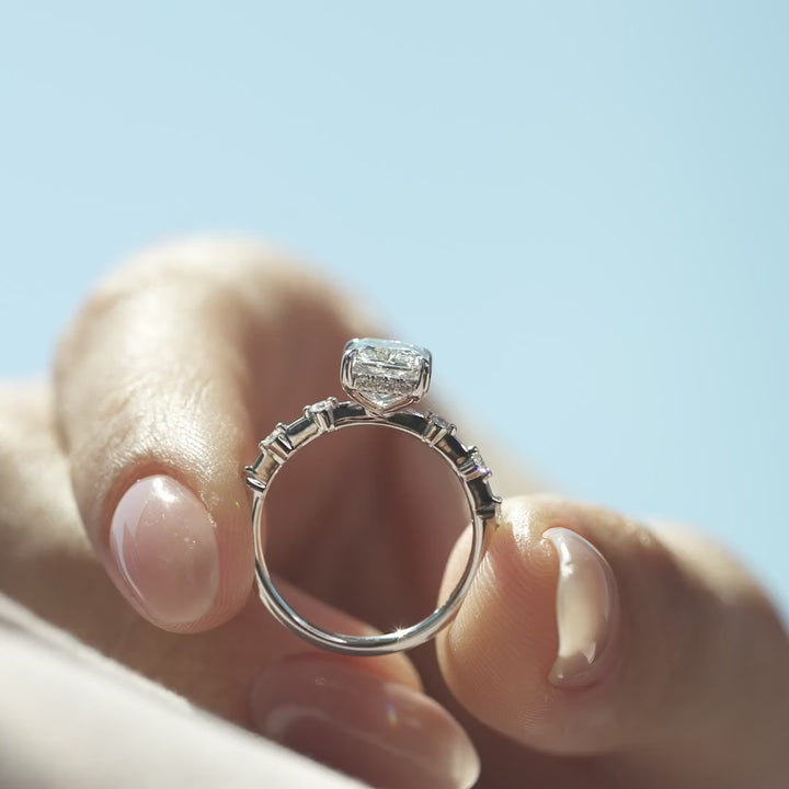 The Hidden Halo Morgan Radiant Lab Diamond Moissanite Engagement Ring *Shown with 2 ct #material_white