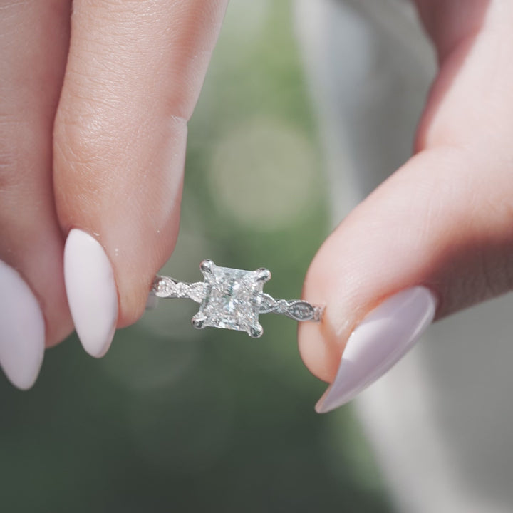 The Juliet Princess Lab Diamond Moissanite Engagement Ring *Shown with 1.5 ct #material_white