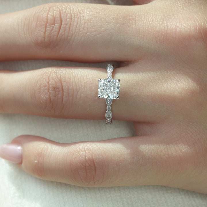 The Juliet Cushion Lab Diamond Moissanite Engagement Ring *Shown with 1.5 ct #material_white