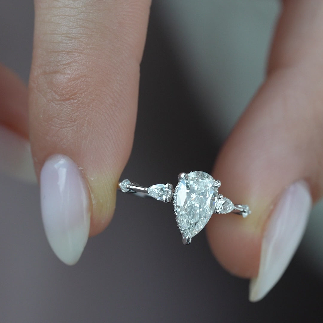 The Niko Pear Lab Diamond Moissanite Engagement Ring