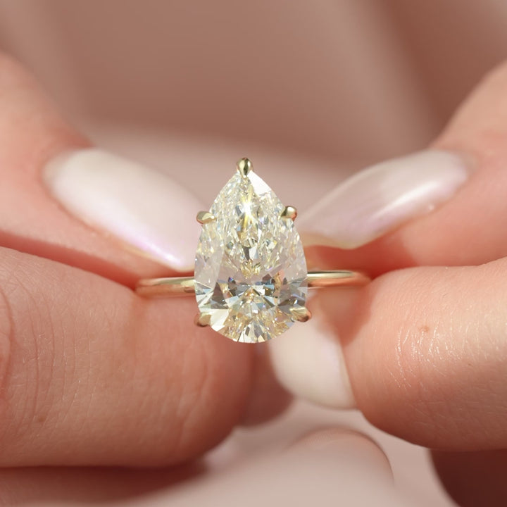 The Sydney Pear Lab Diamond Moissanite Engagement Ring *Shown with 4 ct #material_gold