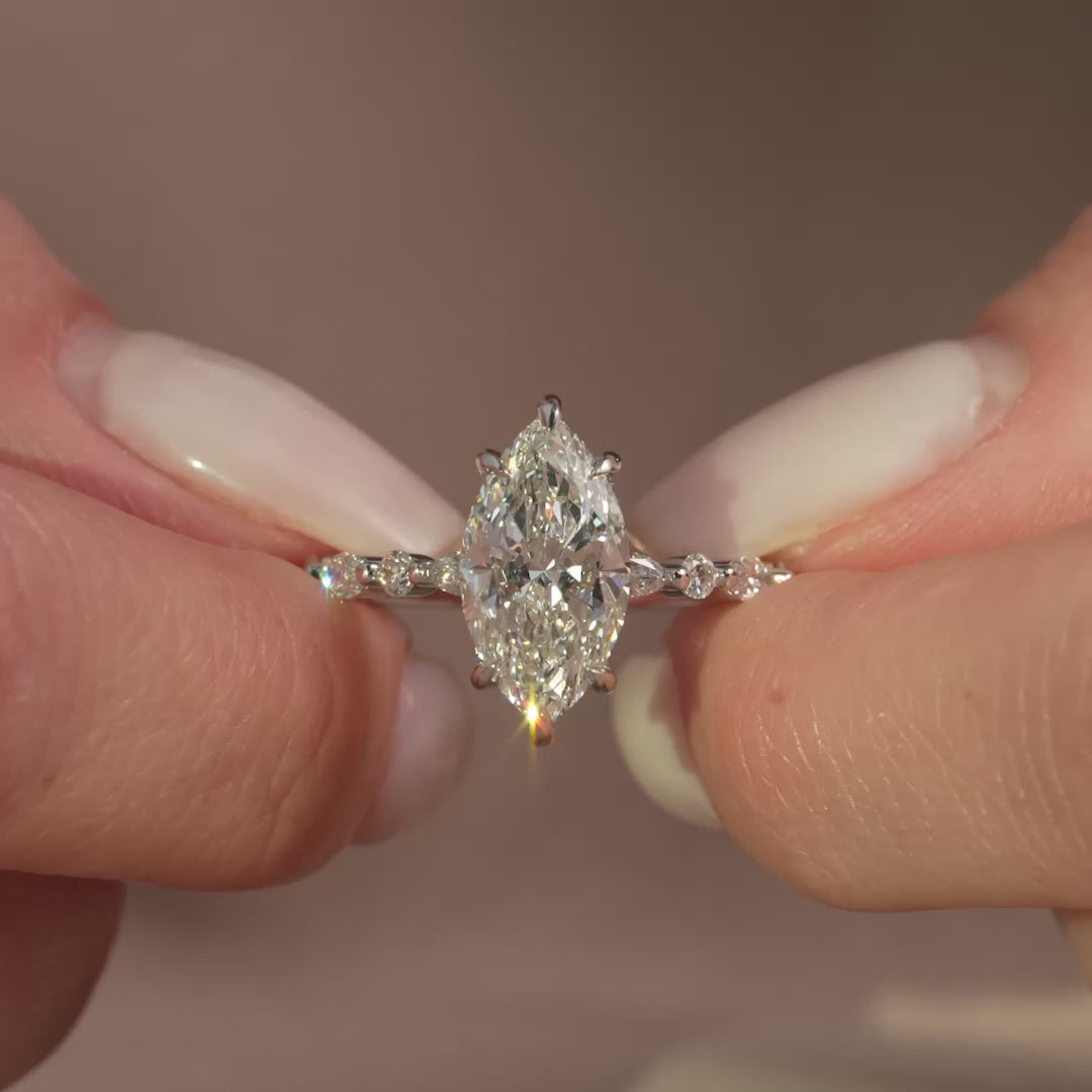 The Lyra Marquise Lab Diamond Moissanite Engagement Ring