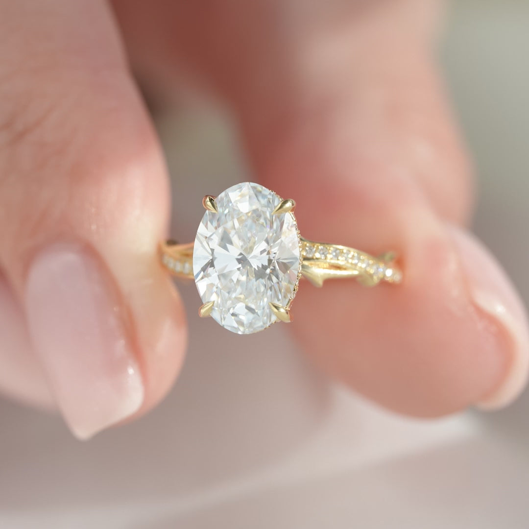 The Pave Coco Oval Lab Diamond Moissanite Engagement Ring