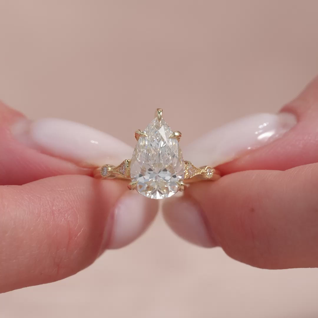 The Angel Pear Lab Diamond Moissanite Engagement Ring