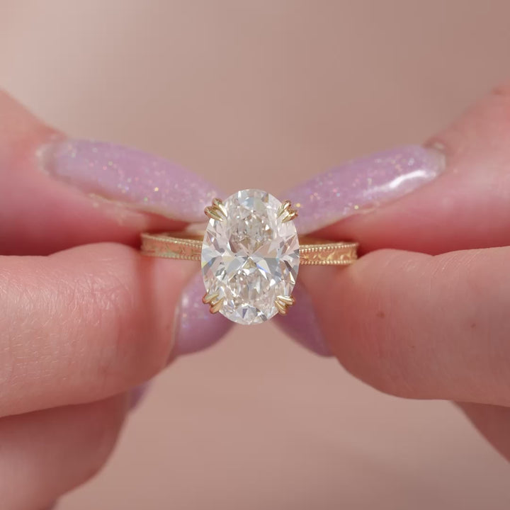The Alexandra Oval Lab Diamond Moissanite Engagement Ring *Shown with 5 ct #material_gold