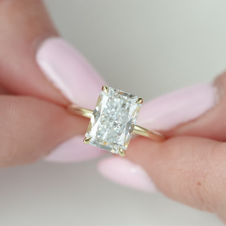 The Cecelia Radiant Lab Diamond Moissanite Engagement Ring *Shown with 4 ct #material_gold