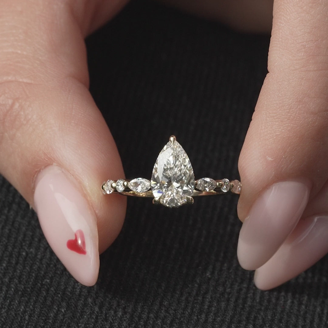 The Lyra Pear Lab Diamond Moissanite Engagement Ring