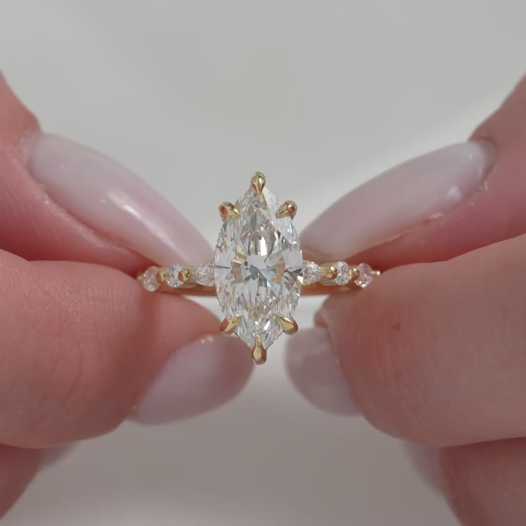 The Lyra Marquise Lab Diamond Moissanite Engagement Ring