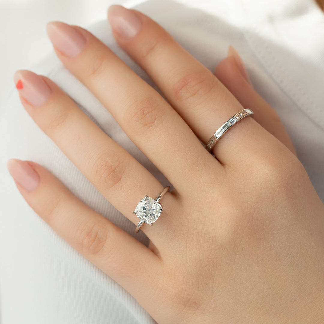The Abby Cushion Lab Diamond Moissanite Engagement Ring