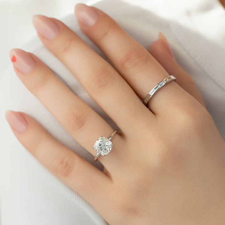 The Abby Cushion Lab Diamond Moissanite Engagement Ring *Shown with 3 ct #material_white