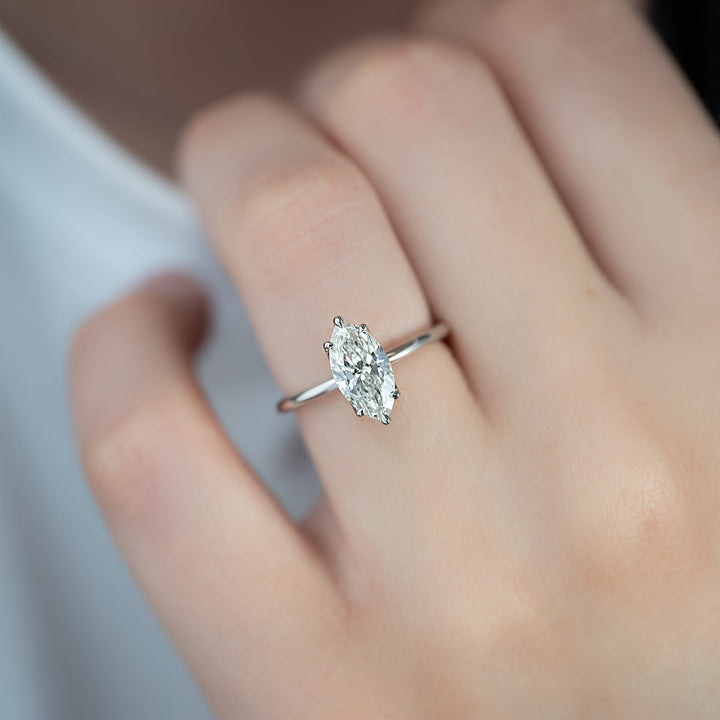 The Abby Marquise Lab Diamond Moissanite Engagement Ring *Shown with 1.5 ct #material_white