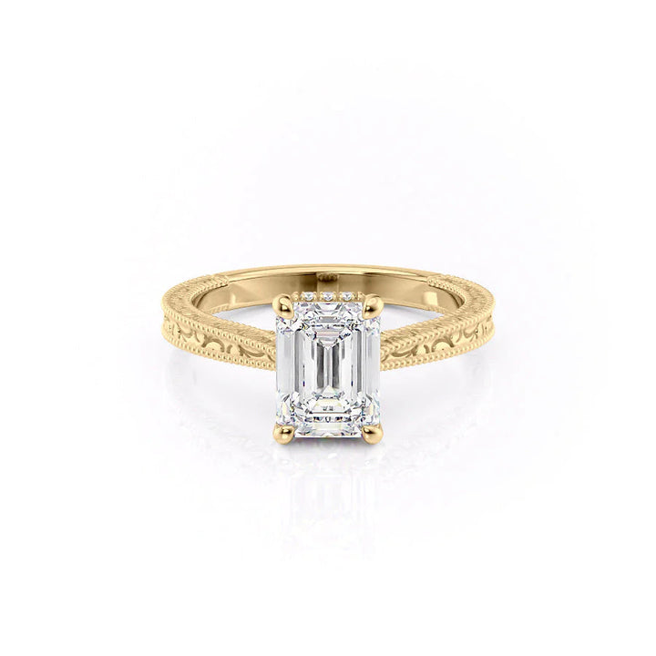 The Alexandra Set With Emerald Vintage Lab Diamond 1 Carat 14K Gold#material_gold