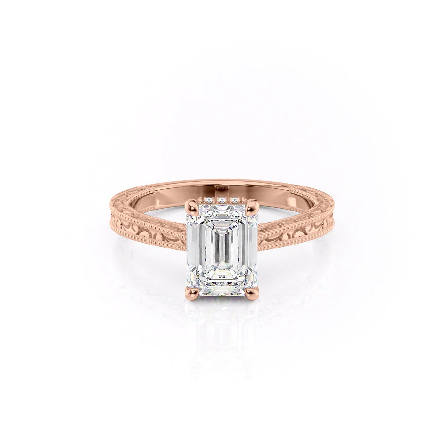 The Alexandra Set With Emerald Vintage Lab Diamond 1 Carat 14K Rose#material_rose