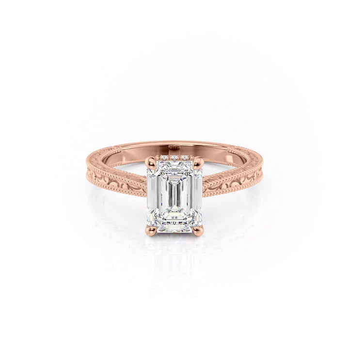 The Alexandra Set With Emerald Vintage Lab Diamond 1 Carat 14K Rose#material_rose