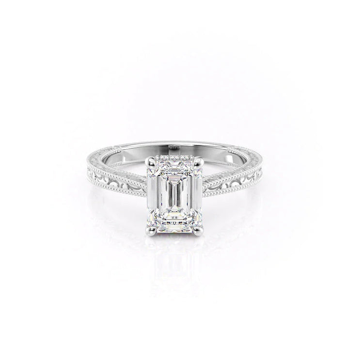 The Alexandra Set With Emerald Vintage Lab Diamond 1 Carat 14K White#material_white