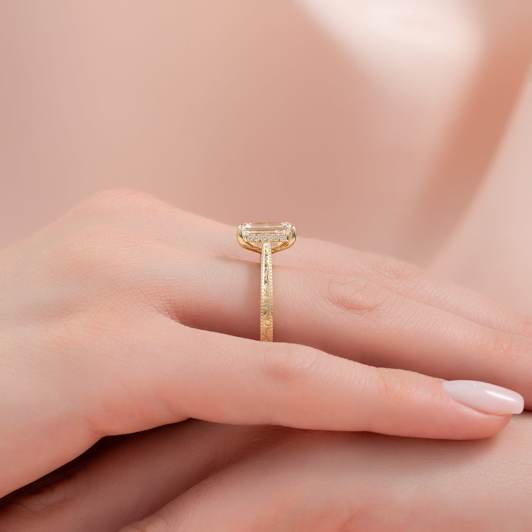 The Alexandra Emerald Lab Diamond Moissanite Engagement Ring