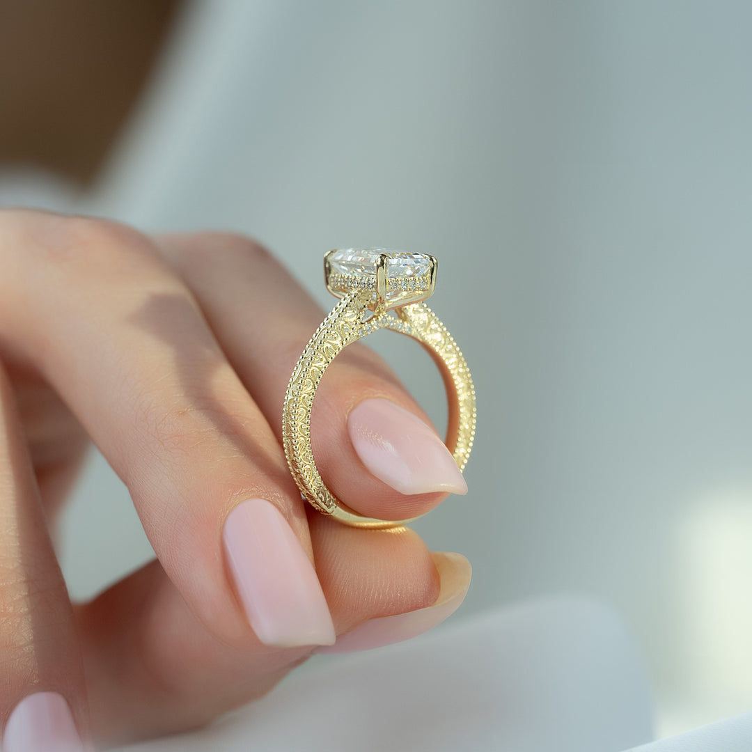 The Alexandra Emerald Lab Diamond Moissanite Engagement Ring